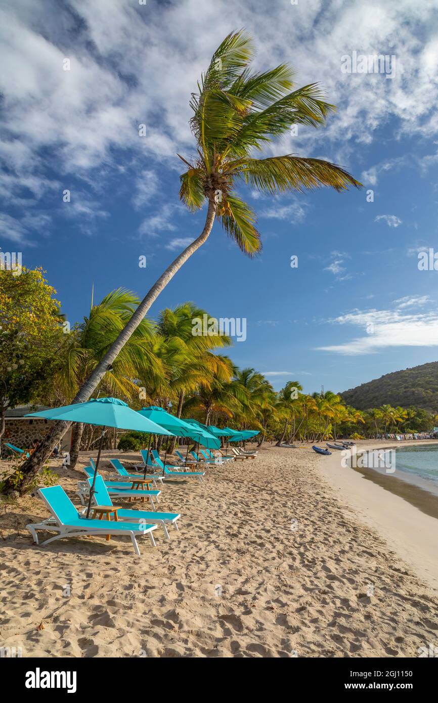 Caraibi, Grenada, isola Mayreau. Ombrelloni e sdraio. Credit as: Don Paulson / Galleria Jaynes / DanitaDelimont.com Foto Stock