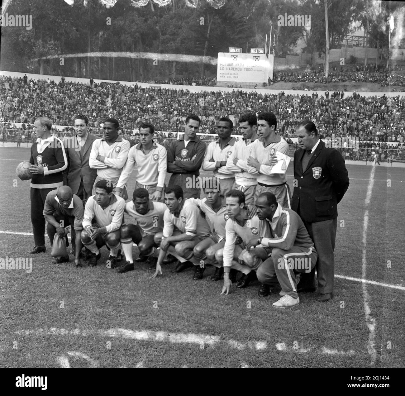 COPPA DEL MONDO DI CALCIO SQUADRA BRASILIANA PRIMA DELL'INIZIO DEL QUARTO FINALE ; 14 GIUGNO 1962 Foto Stock