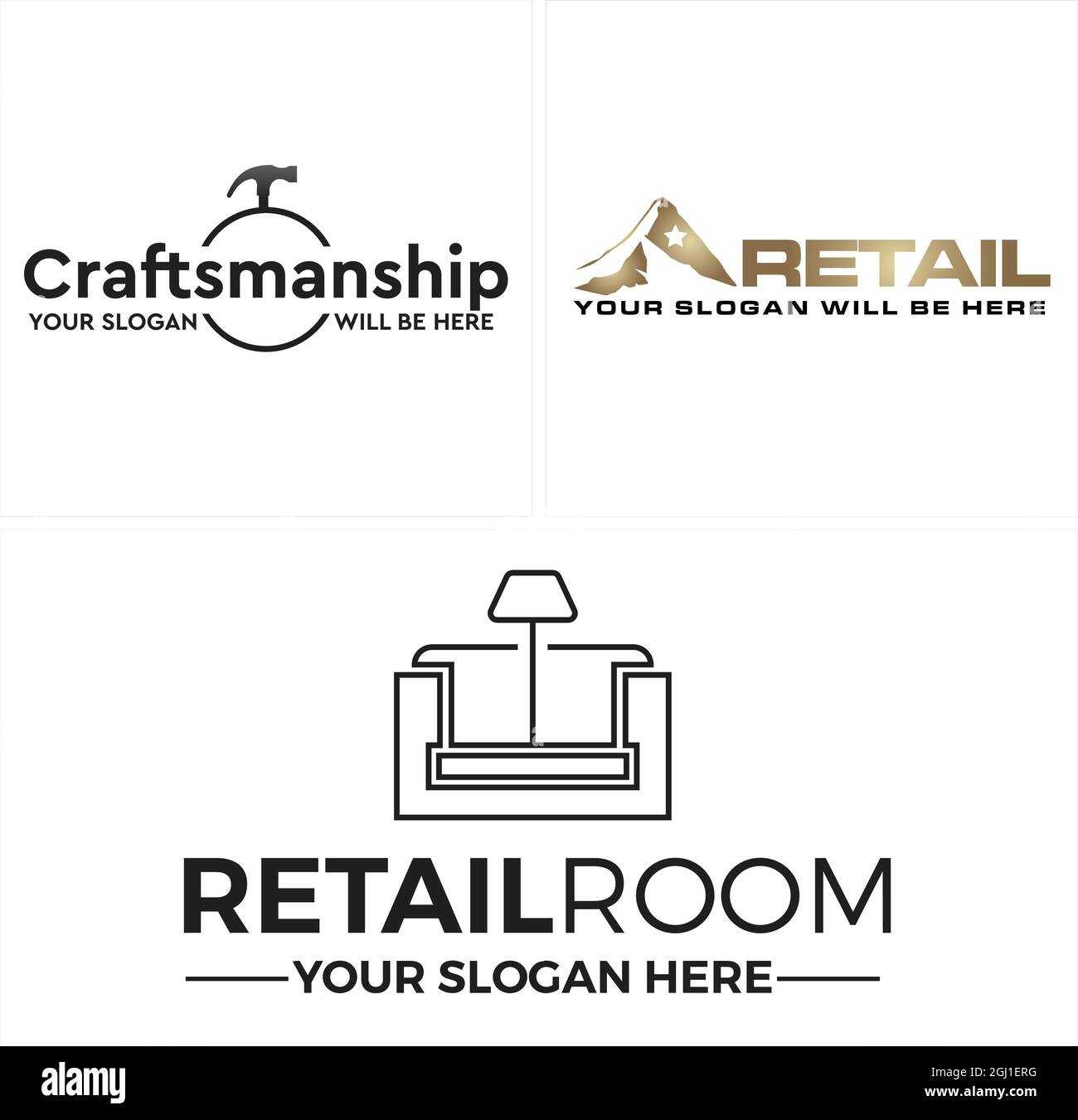 Retail business Arredamento martello artigianato logo design Illustrazione Vettoriale