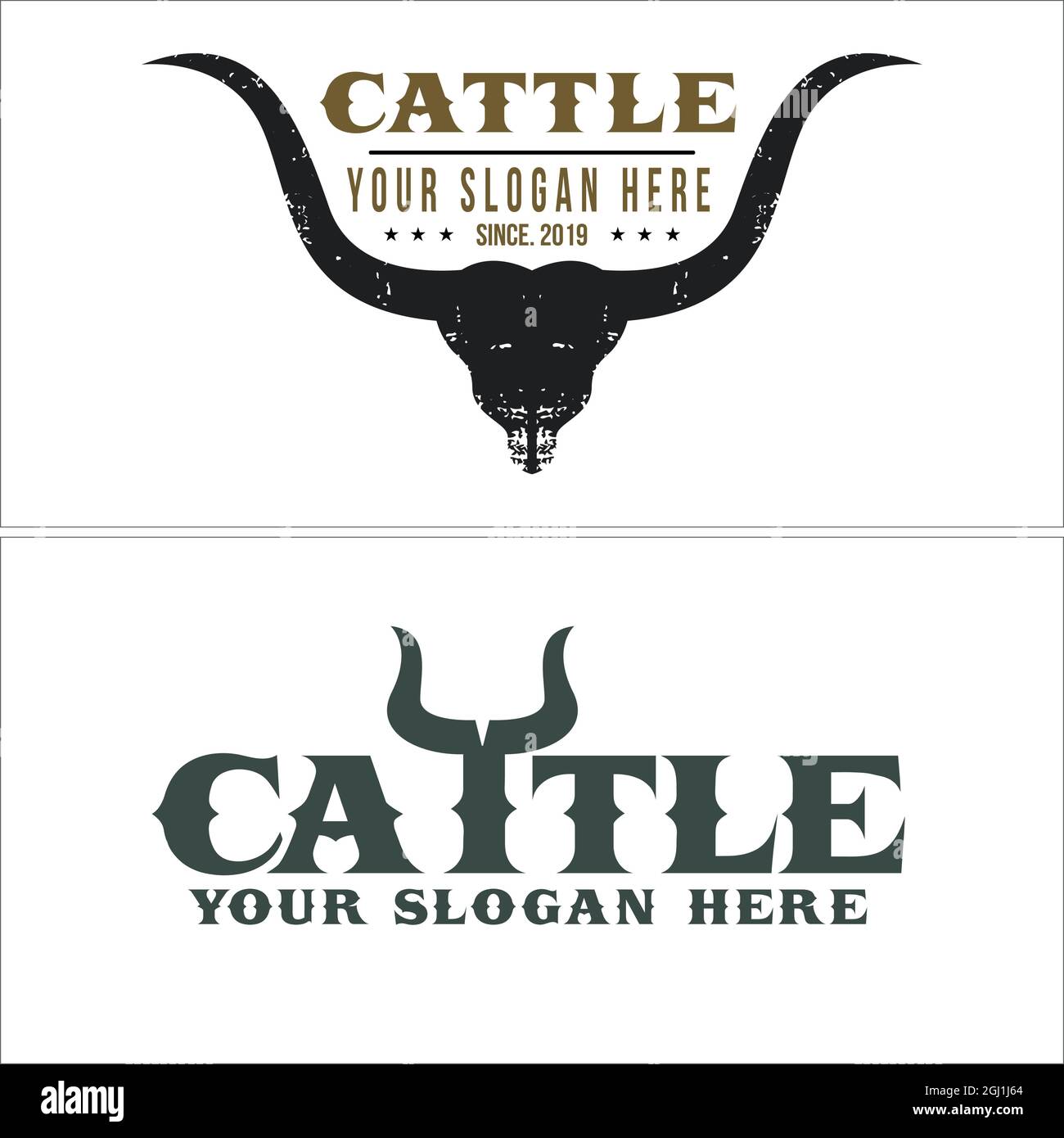 Logo Vintage Cow Farm Illustrazione Vettoriale