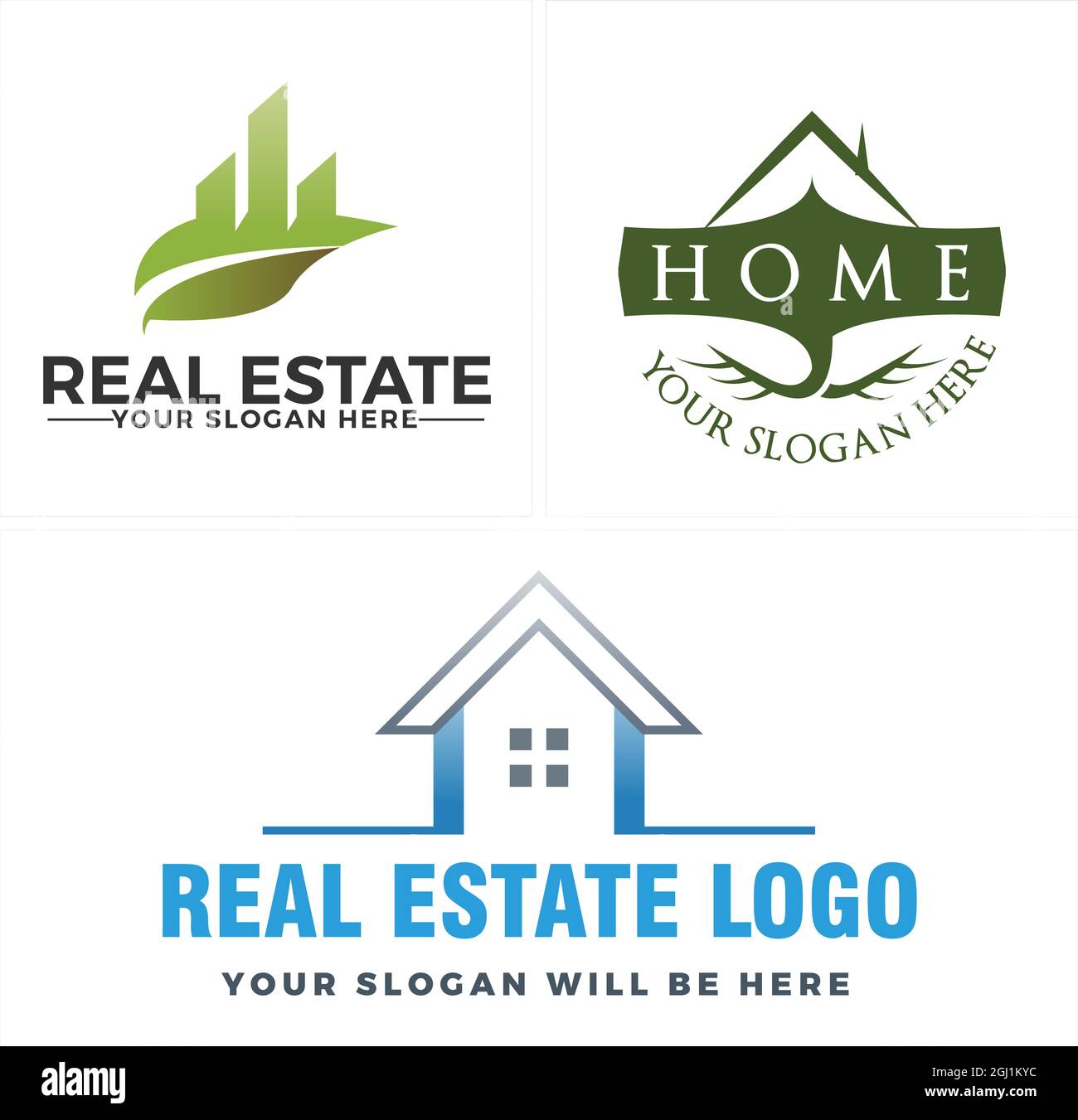 Immobiliare moderno appartamento foglia eco friendly logo design Illustrazione Vettoriale