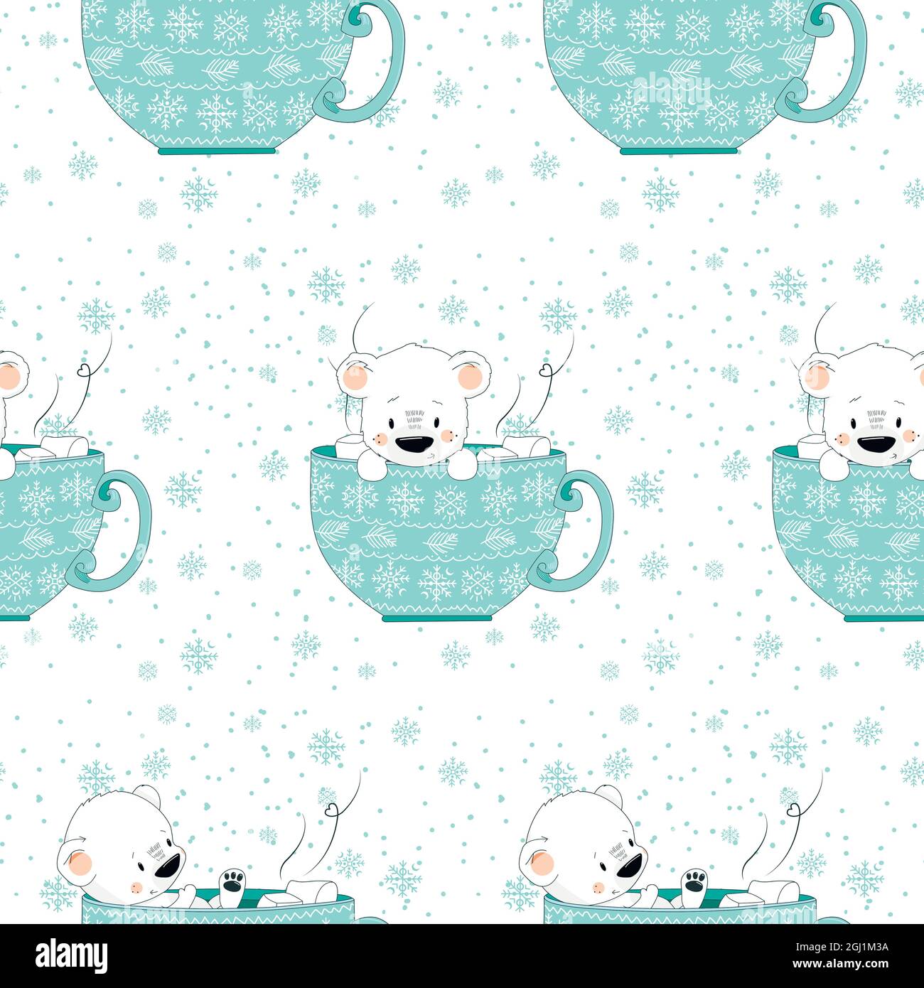 Modello senza cuciture con simpatici orsi nella tazza di natale. Illustrazioni vettoriali Illustrazione Vettoriale