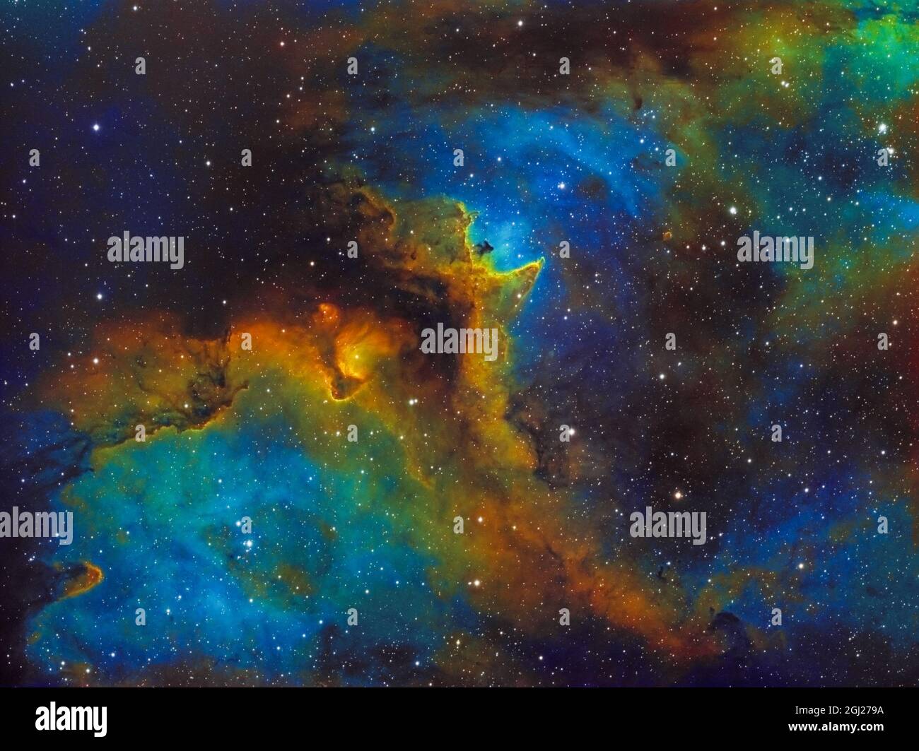 La Nebula dell'anima (IC 1848, SH2-199)) è la grande nube di idrogeno, zolfo e ossigeno nella costellazione della Cassiopeia. La nebulosa è di 7,500 y chiaro Foto Stock