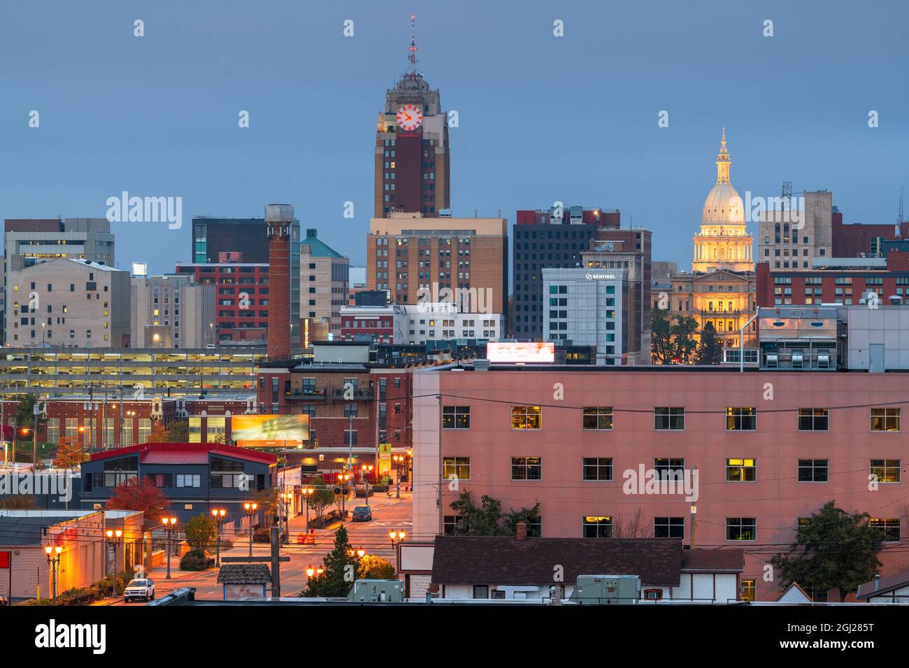 Lansing, Michigan, USA skyline della città al crepuscolo. Foto Stock