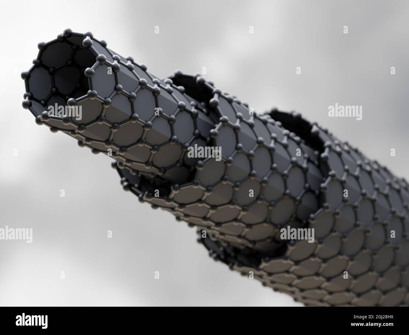 Graphene nanotubi di carbonio multifestati, illustrazione 3D. Foto Stock