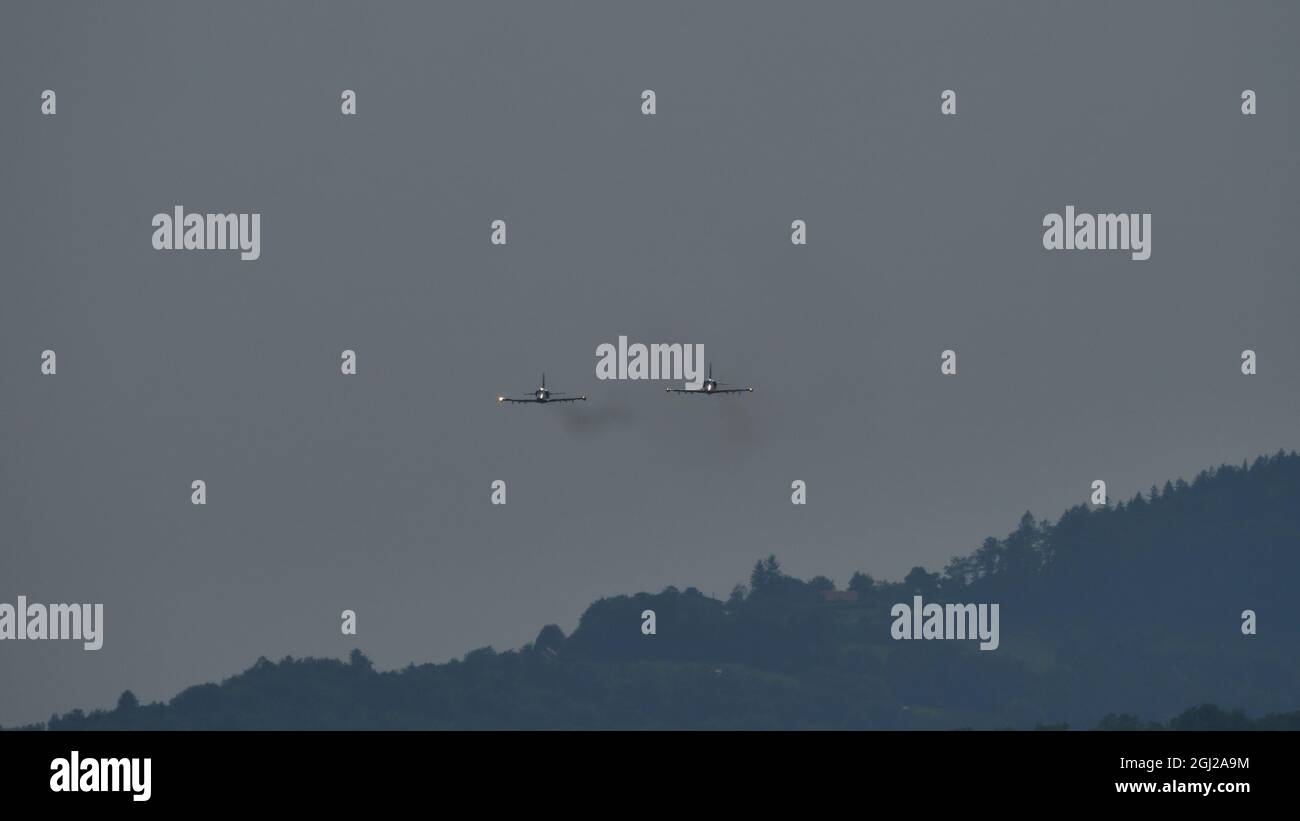 Maribor Airshow Slovenia AGOSTO, 15, 2021 Aero Vodochody L-159 ALCA Light Combat Aircraft e Advanced jet trainer Aircraft di Czech Air Force Foto Stock