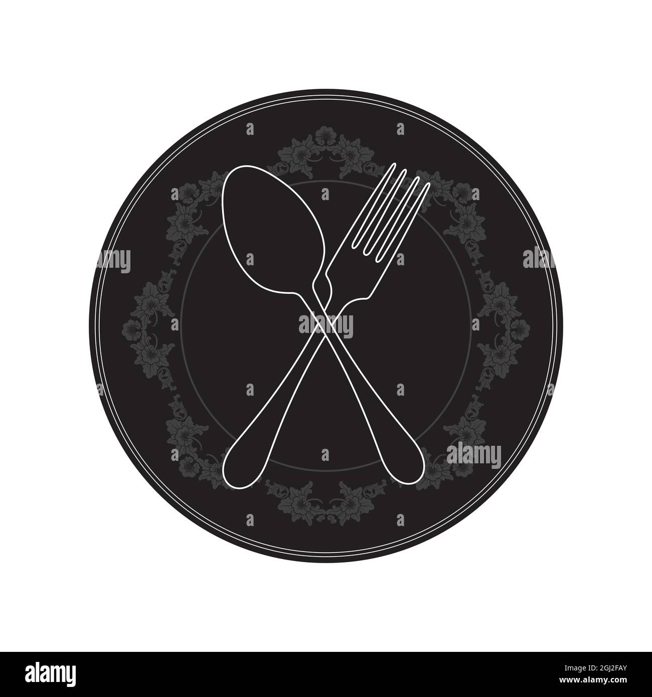 Logo a cucchiaio e forchetta con motivo di scultura balinese Illustrazione Vettoriale