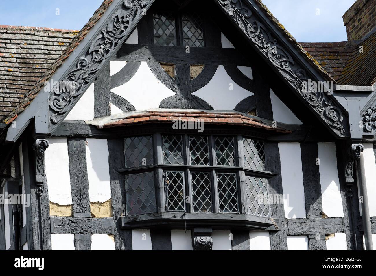 Hereford, Herefordshire, Regno Unito - il museo della casa bianca e nera un edificio medievale incorniciato in legno nel centro della città Foto Stock