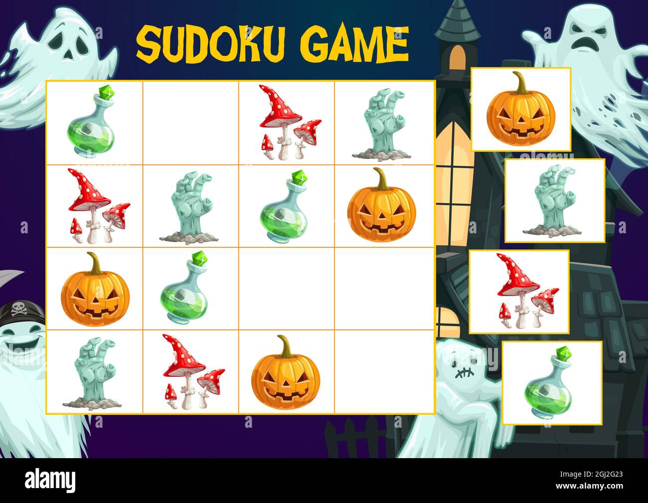 Gioco di sudoku per bambini con simpatiche immagini di halloween