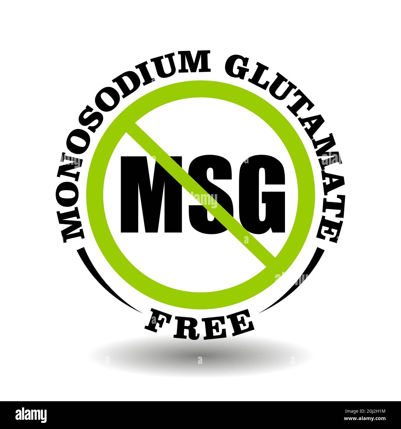 Vector stamp monosodico senza glutammato, non MSG, nessun additivo di sodio in cosmetico, alimentare, medicinale. Icona circolare vietata per il simbolo di imballaggio Illustrazione Vettoriale