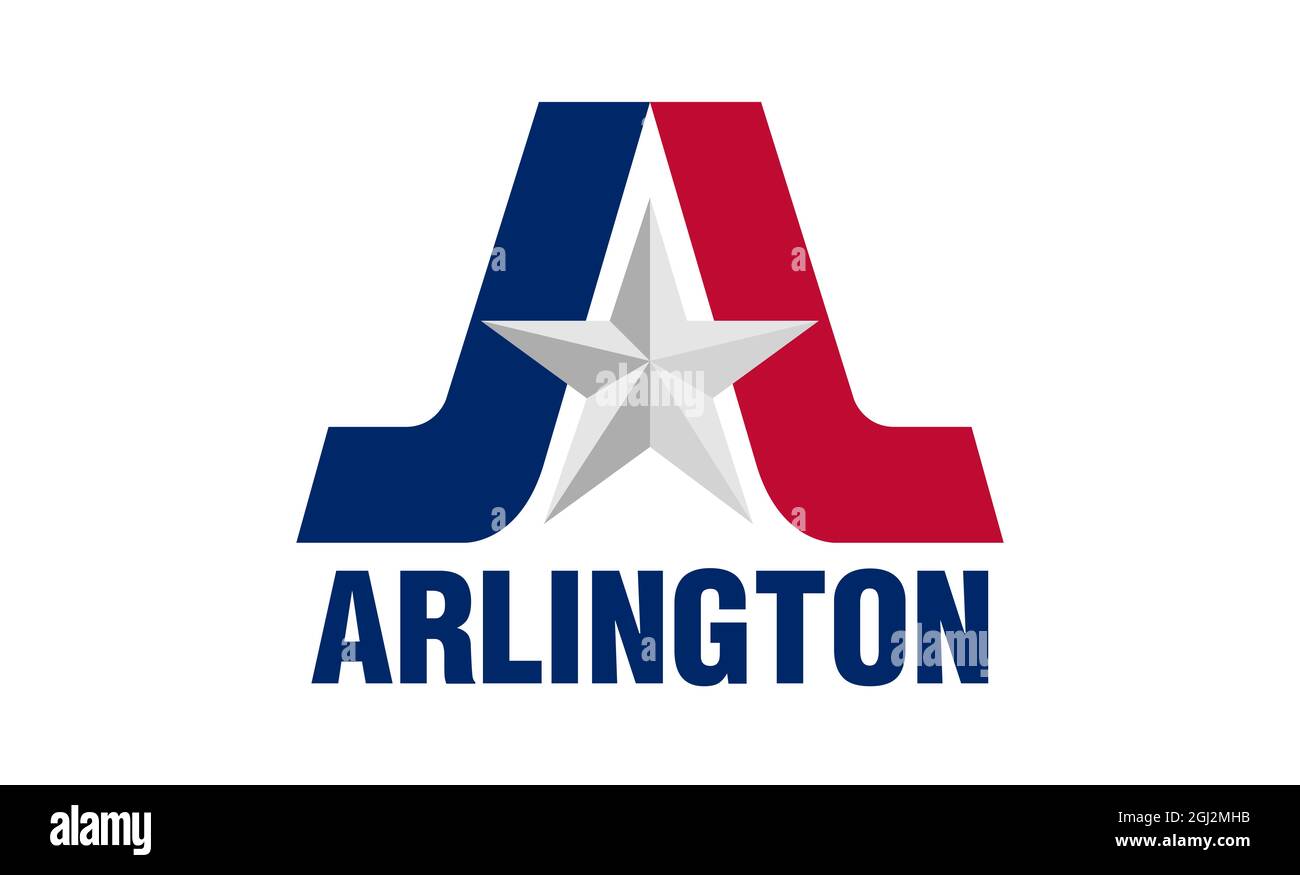 Vista dall'alto di Arlington, Texas, bandiera degli Stati Uniti, senza asta di bandiera. Layout del progetto del piano. Contrassegna sfondo Foto Stock