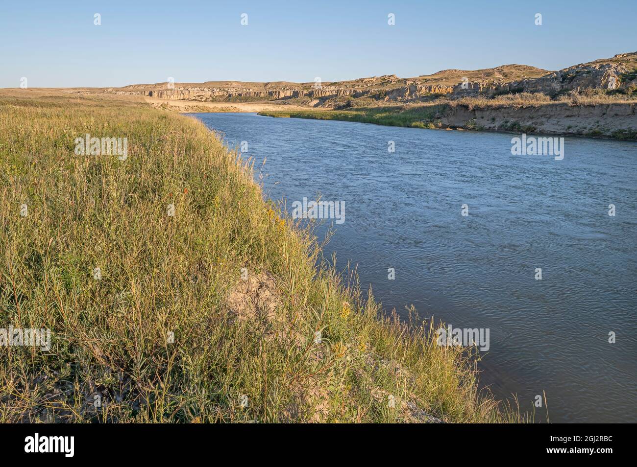 Vista distante del fiume Milk in Alberta, Canada Foto Stock