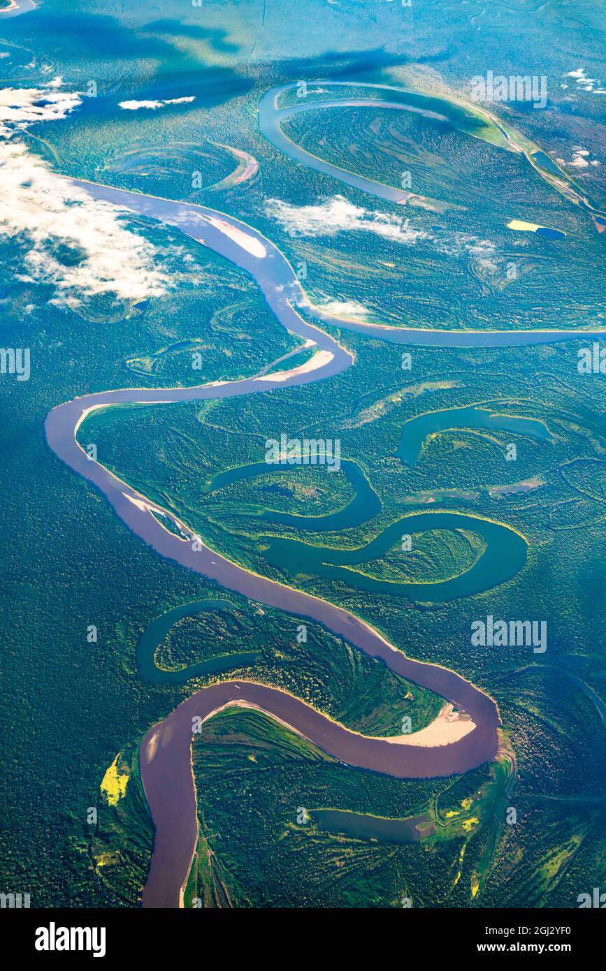 Vista aerea del fiume Amazzonia in Perù Foto Stock