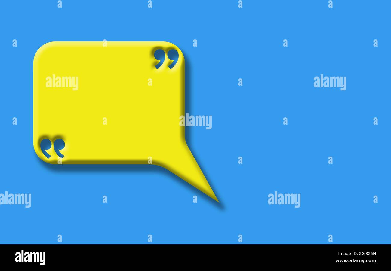 3D giallo bolle di conversazione su sfondo blu. Bubble Speech vuoto per citazioni motivazionali. Foto Stock