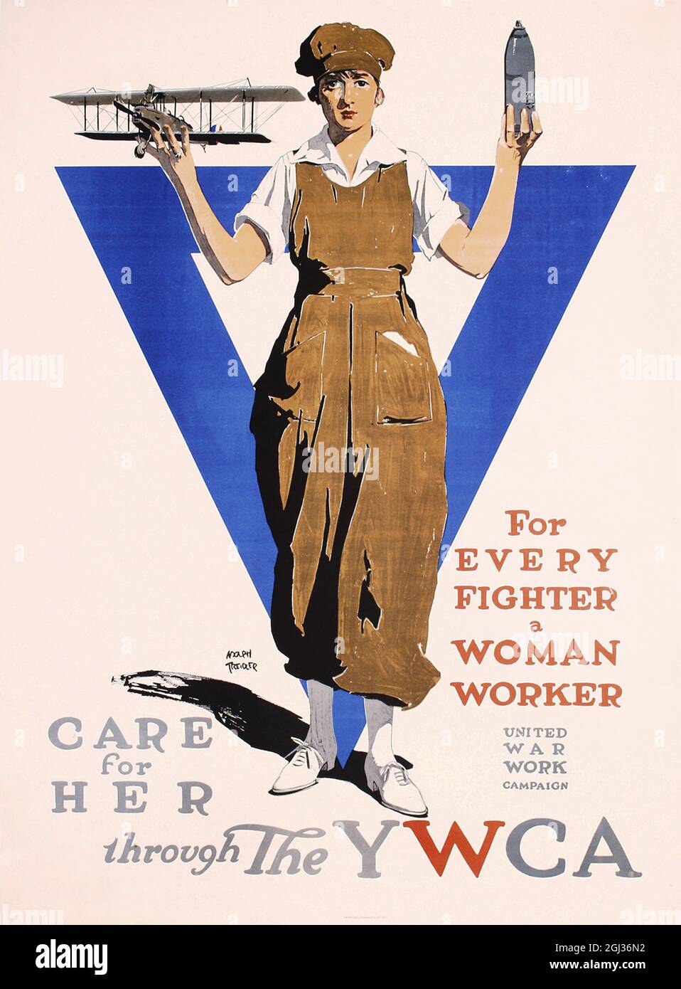 Fare clic su Vintage American Recruiting poster - 'per ogni combattente una donna lavoratore' WWI Foto Stock