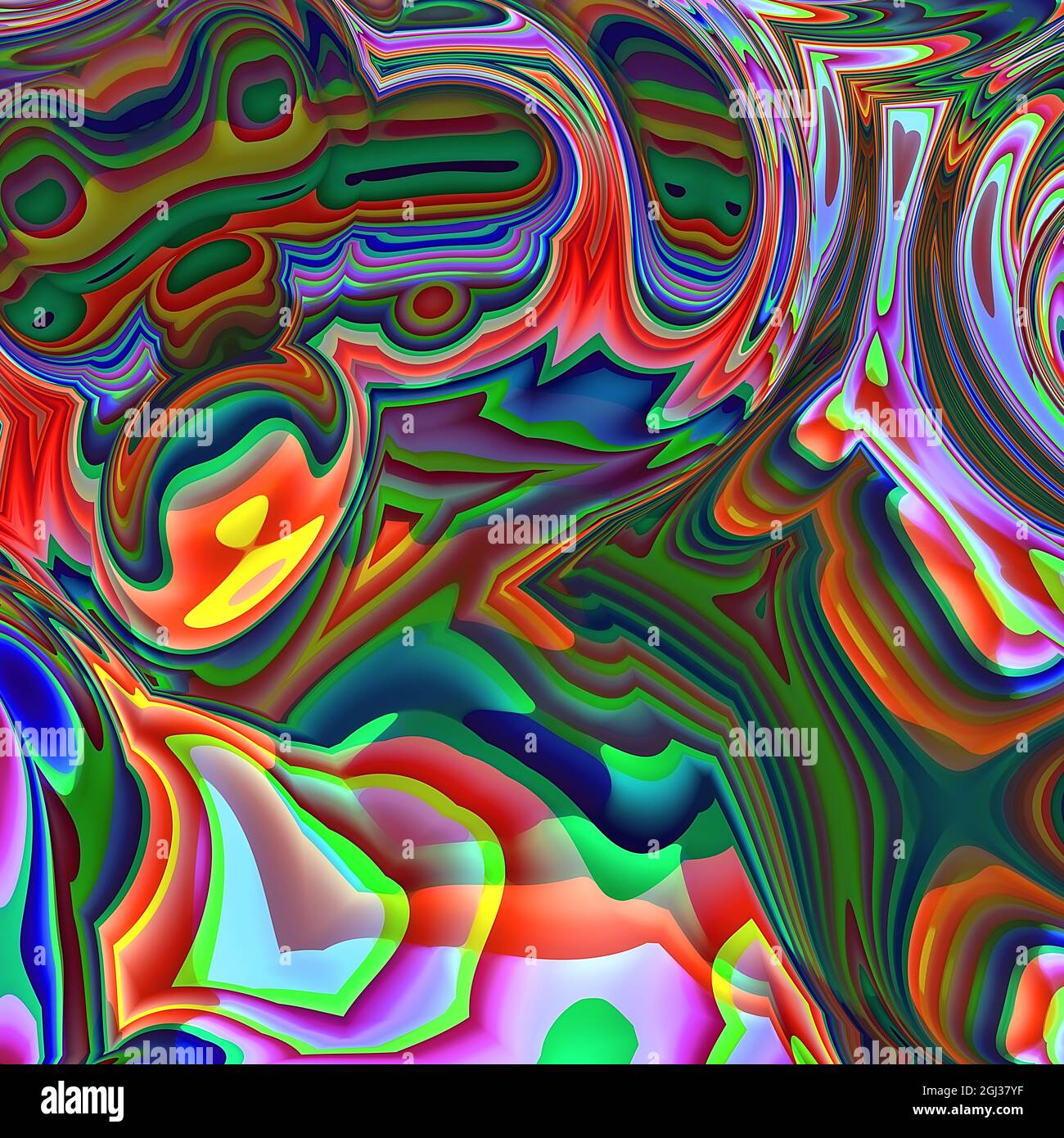Motivo colorato Abstract Twist e Swirl. Colori vivaci e brillanti, pittura digitale potente multicolore. Texture d'arte moderna. 3D Foto Stock