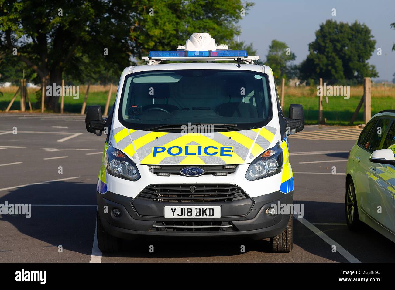 Forensic Collision Investigation veicolo parcheggiato all'Aeroporto Est di Leeds Foto Stock