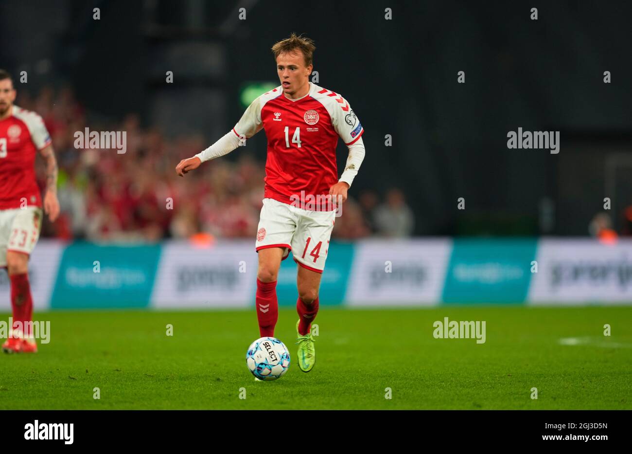 8 settembre 2021: Mikkel Damsgaard di Danimarca durante la Danimarca contro Israele, qualificatore della Coppa del mondo allo stadio Parken, Copenhagen, Danimarca. Prezzo Kim/CSM Foto Stock