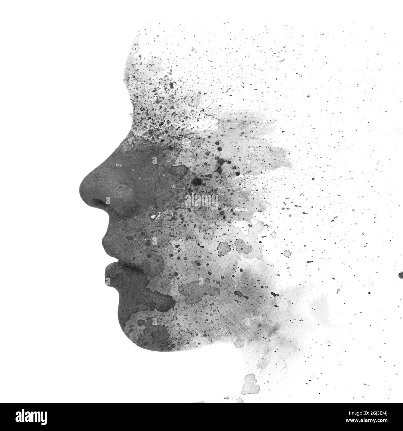 Pittura. Ritratto creativo di una donna combinato con una pittura espressiva Foto Stock