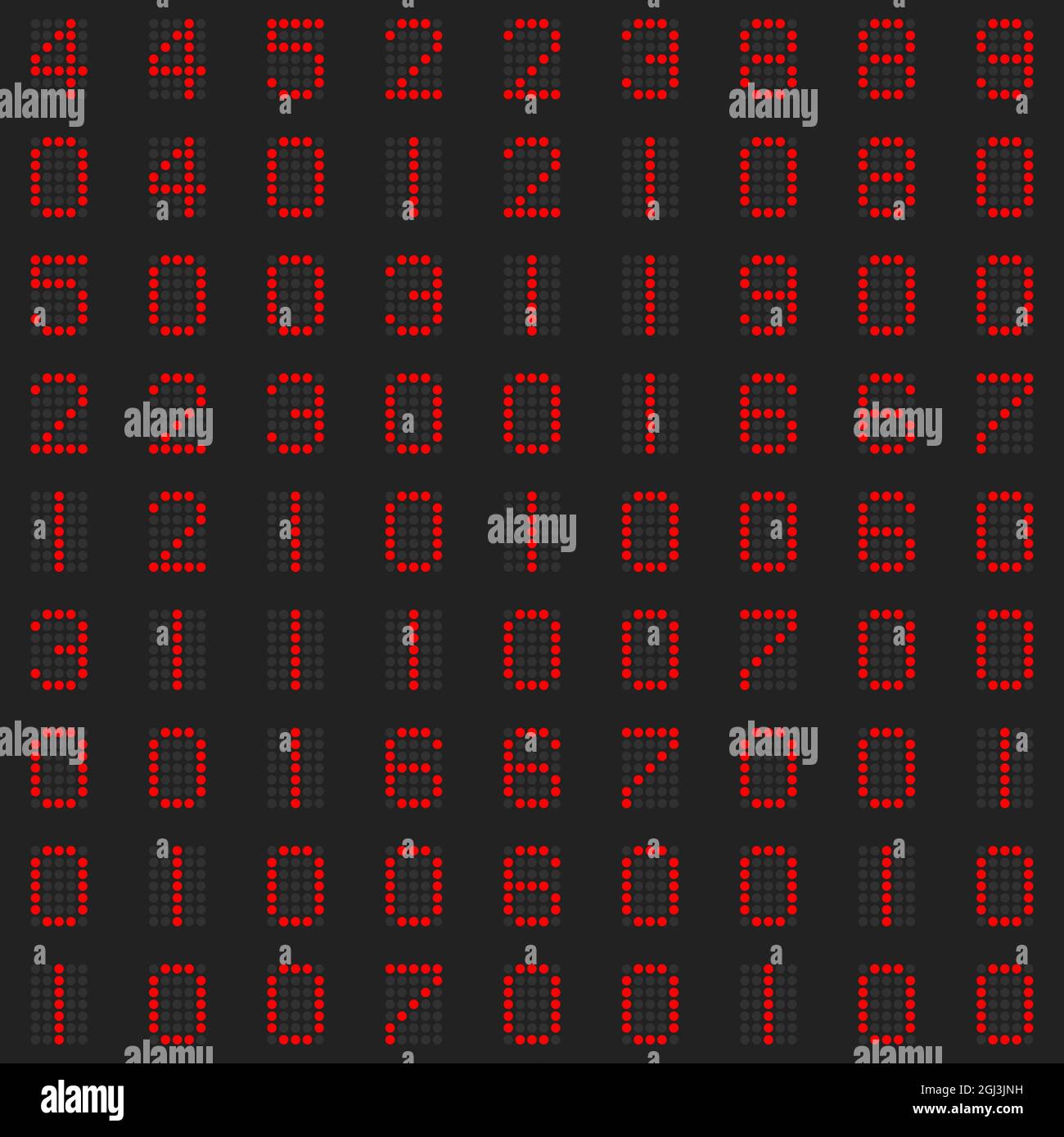 Tutti i numeri digitali in rosso su sfondo nero, display digitale elettronico Foto Stock