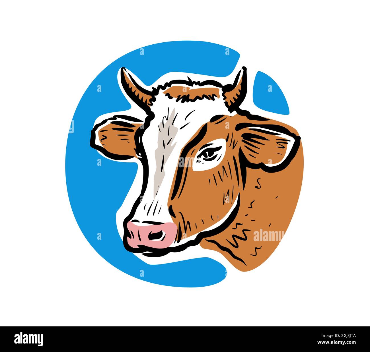 Logo carino di mucca cartoon. Concetto di azienda lattiero-casearia. Illustrazione vettoriale Illustrazione Vettoriale