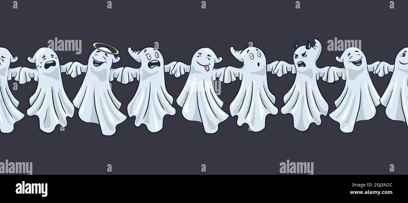 Carino Ghosts bordo. Stile cartoon. Halloween disegnato a mano divertente spooks bordo. Vettore Premium Illustrazione Vettoriale