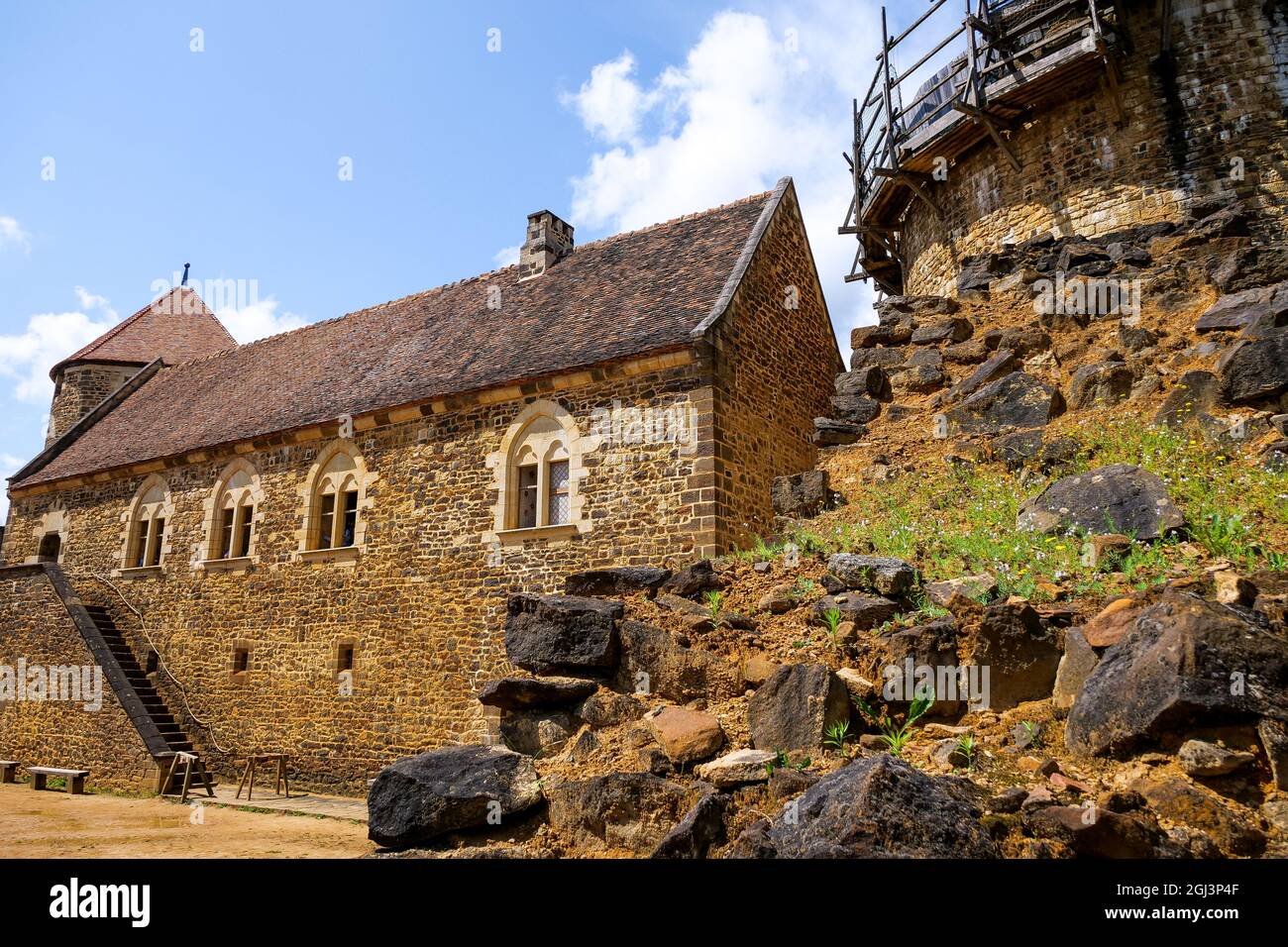 Sito di costruzione del castello di Guédelon, Treigny-Perreuse-Sainte-Colombe, Yonne, regione Bourgogne Franche-Comté, Francia Foto Stock