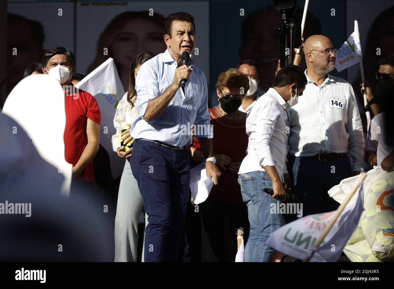 Tegucigalpa, Tegucigalpa, Honduras. 5 settembre 2021. Tegucigalpa, Honduras, il candidato presidenziale SALVADOR NASRALLA del partito politico Salvador de Honduras partecipa alla sua campagna politica lanciata in occasione delle elezioni generali del 28 novembre 2021. (Credit Image: © Milo Espinoza/ZUMA Press Wire) Foto Stock