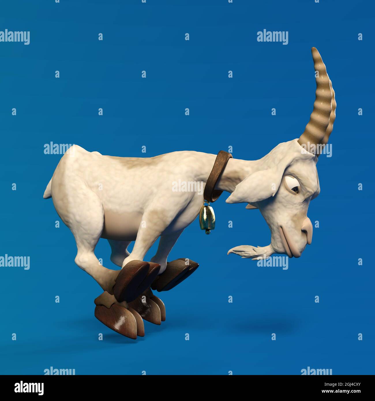 Illustrazione in 3D di una capra carina e divertente fumetto che rampica qualcosa. Oggetto di rendering isolato Foto Stock