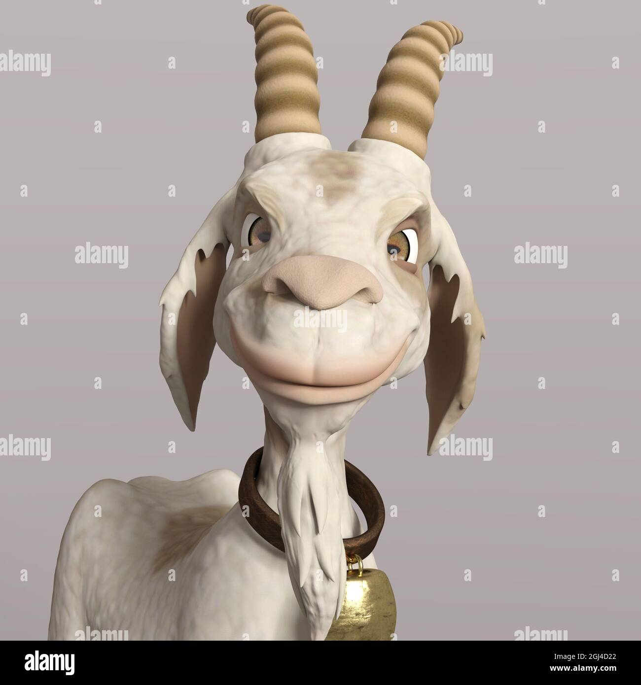 Illustrazione 3D di una capra sorridente carina e divertente. Oggetto di rendering isolato Foto Stock