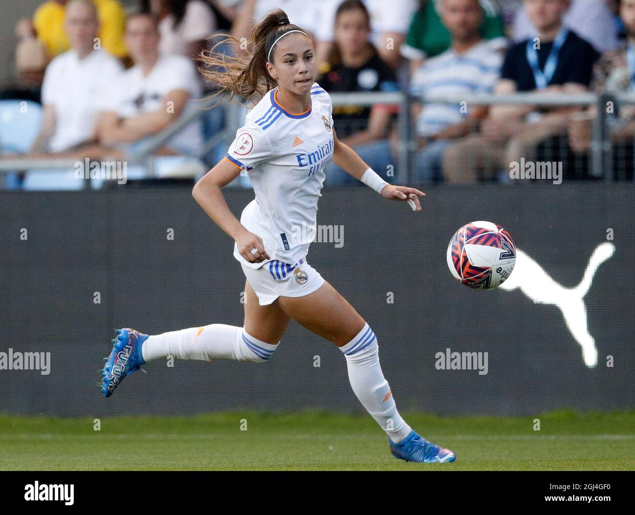 Manchester, Inghilterra, 8 settembre 2021. Athenea del Castillo delle donne del Real Madrid durante la partita della UEFA Womens Champions League all'Academy Stadium di Manchester. Il credito dell'immagine dovrebbe leggere: Darren Staples / Sportimage Credit: Sportimage/Alamy Live News Foto Stock