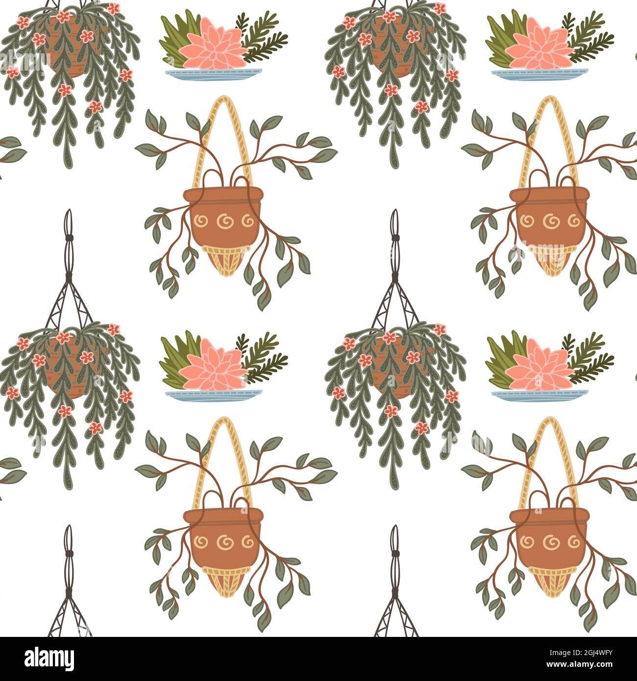 Piante appese e rampicanti in vaso flora vettore Illustrazione Vettoriale