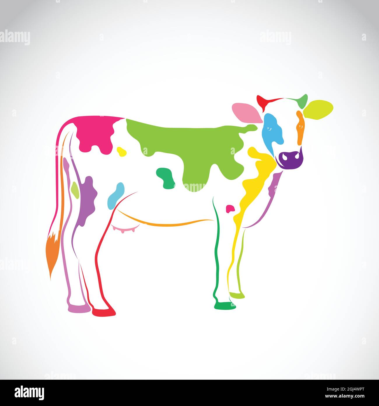 Immagine vettoriale di una mucca su sfondo bianco. Illustrazione vettoriale a livelli facilmente modificabile. Animale da fattoria. Illustrazione Vettoriale