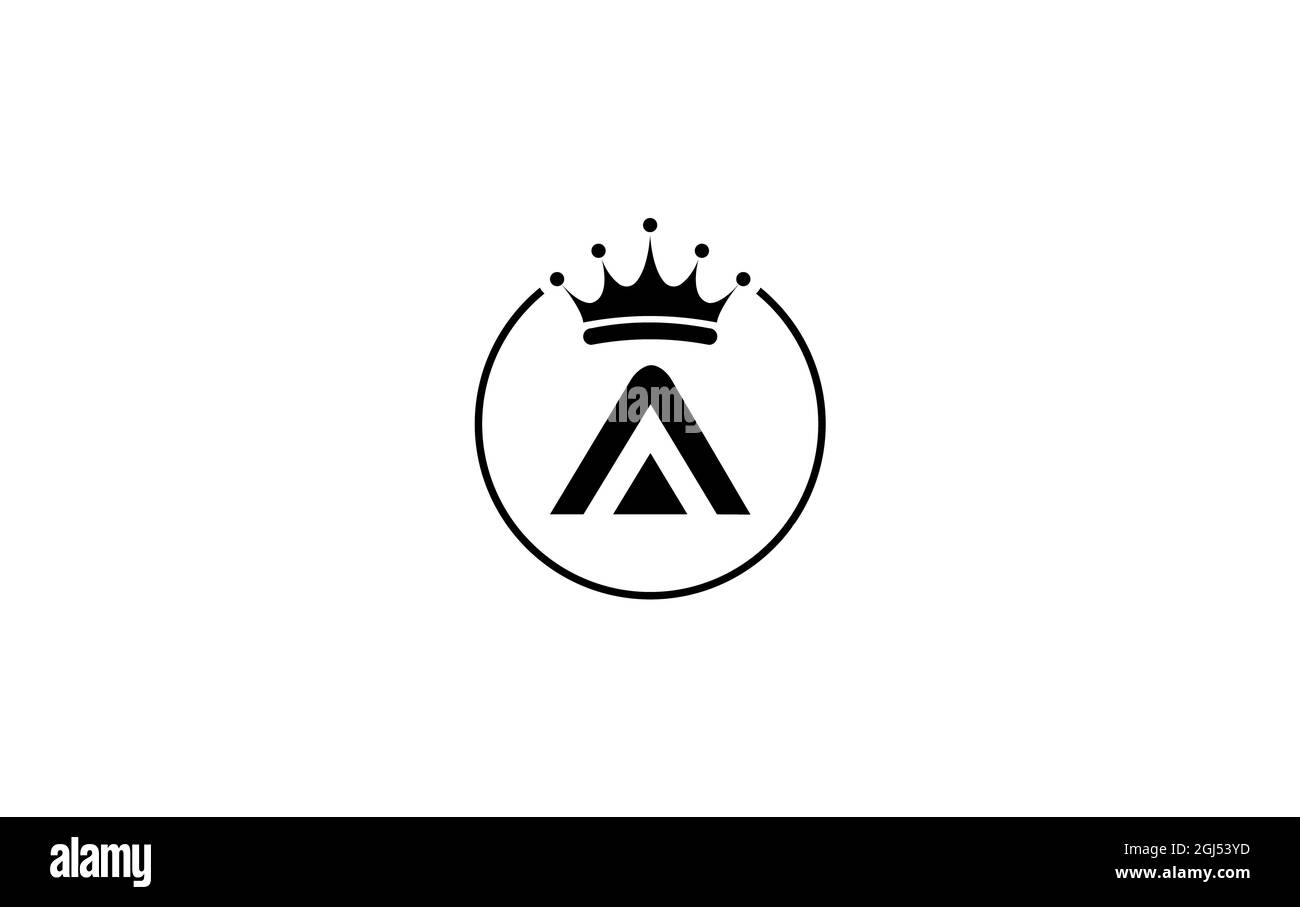 Semplice e creativo logo della corona d'oro e design di simboli con lettere e alfabeti con cerchio e corona d'oro Foto Stock