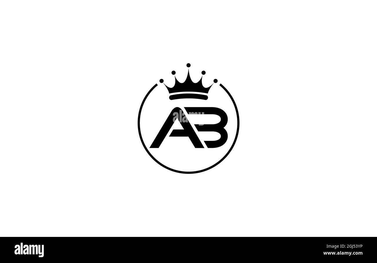 Semplice e creativo logo della corona d'oro e design di simboli con lettere AB e alfabeti con cerchio e corona d'oro Foto Stock