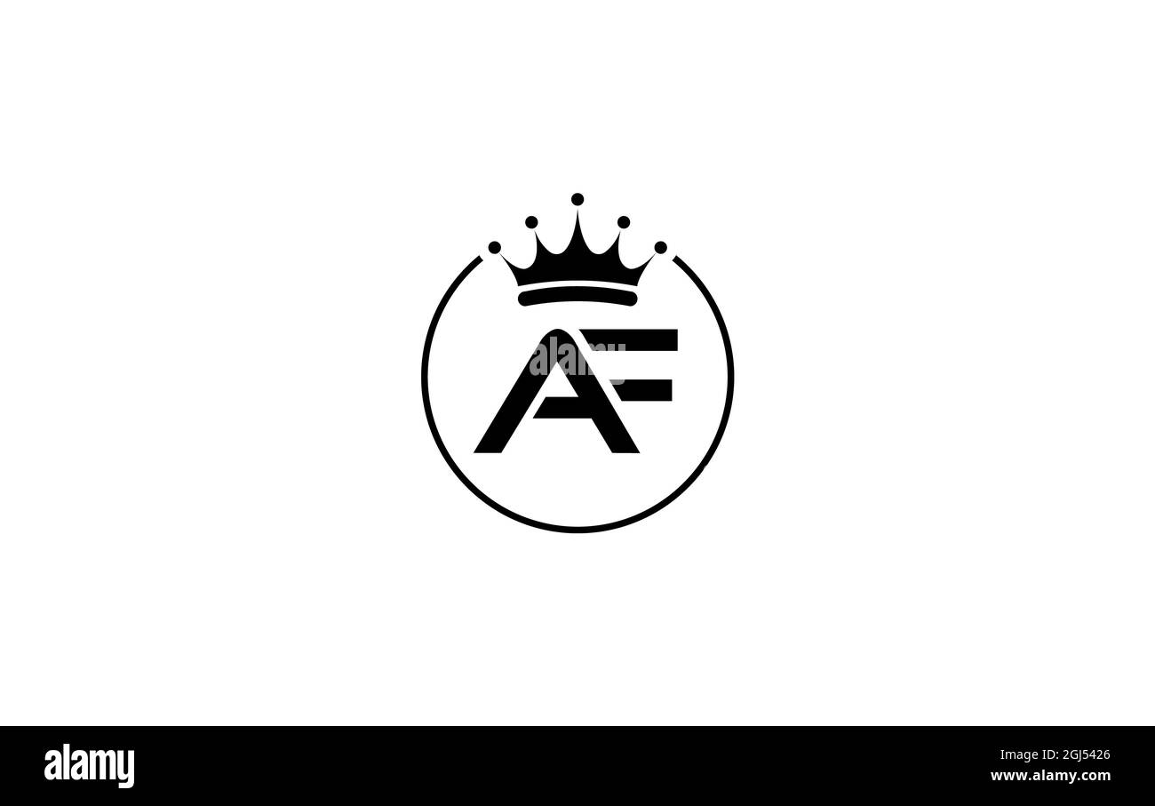 Semplice e creativo logo con corona d'oro e design di simboli con lettere AF e alfabeti con cerchio e corona d'oro Foto Stock