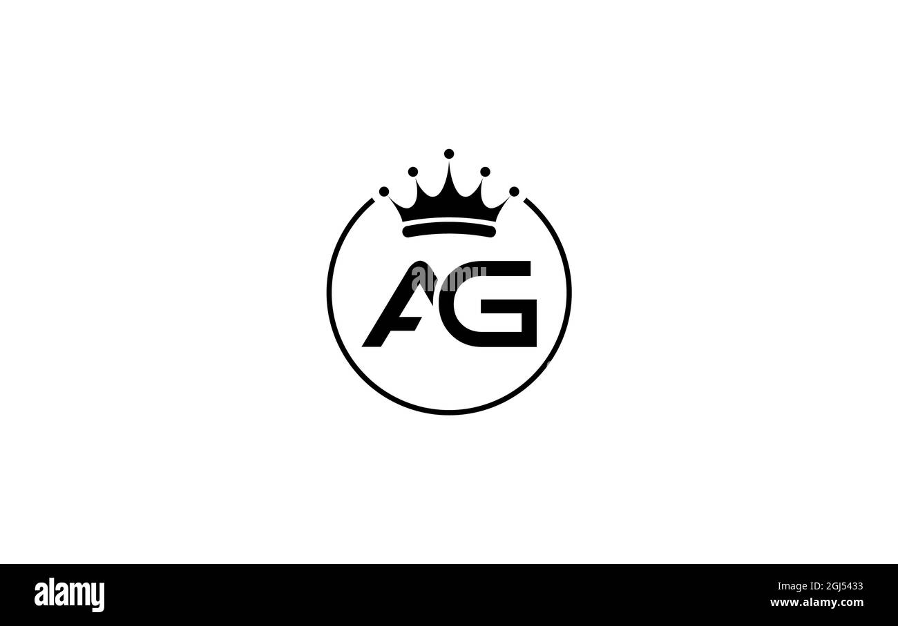 Semplice e creativo logo corona d'oro e design di simboli di lettere AG e alfabeti con cerchio e corona d'oro Foto Stock