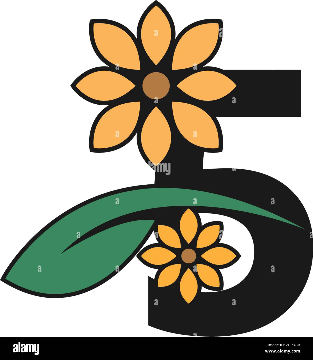 un numero con icona fiori logo modello vettoriale Illustrazione Vettoriale