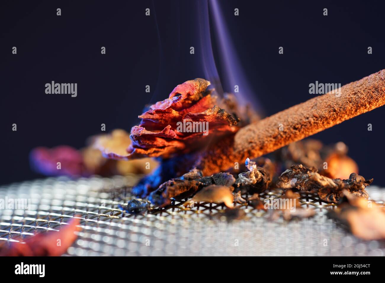 Primo piano di petali di rosa essiccati su uno schermo adatto per affumare  carne e pesce Foto stock - Alamy