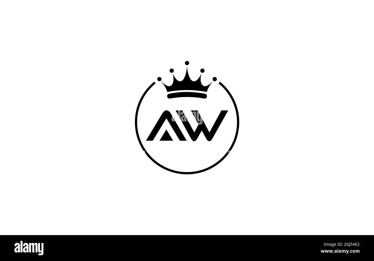 Semplice e creativo logo con corona d'oro e design di simboli con lettere AW e alfabeti con cerchio e corona d'oro Foto Stock