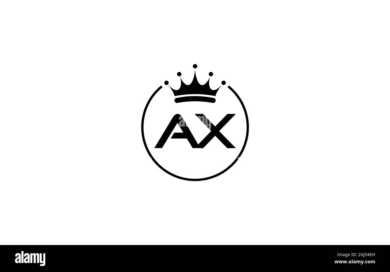 Semplice e creativo logo della corona d'oro e design di simboli di lettere e alfabeti AX con cerchio e corona d'oro Foto Stock
