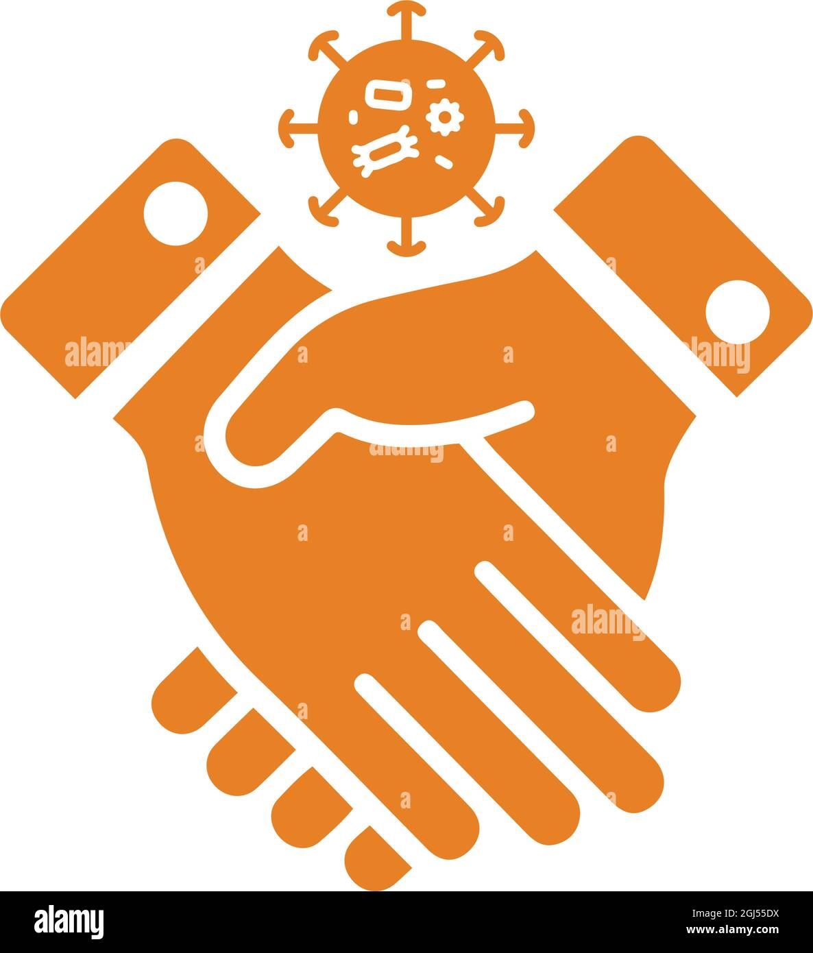 L'icona del contagio, del coronavirus, della stretta di mano è isolata su sfondo bianco. Utilizzo per grafica e web design o scopi commerciali. File EPS vettoriale. Illustrazione Vettoriale