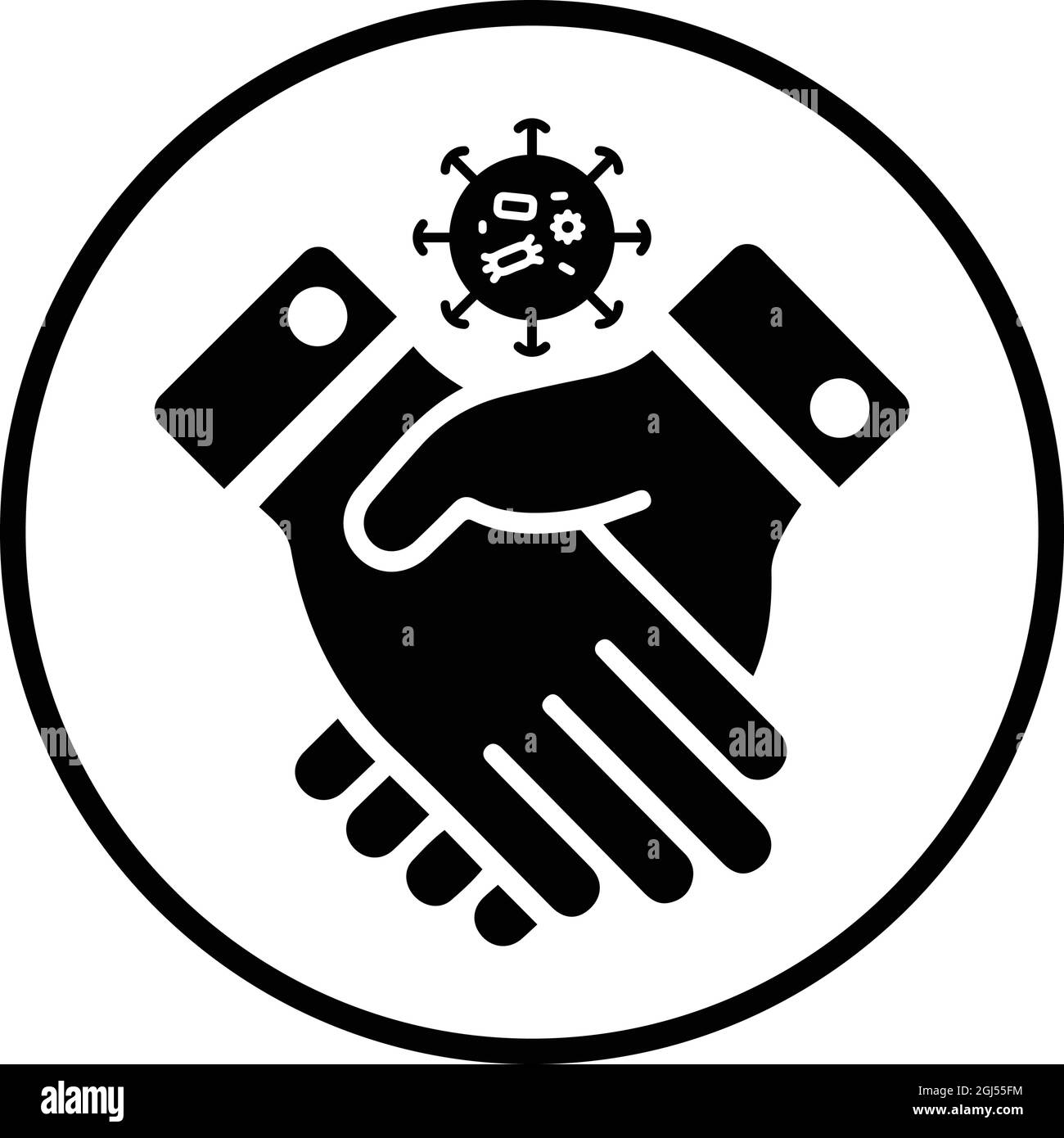 L'icona del contagio, del coronavirus, della stretta di mano è isolata su sfondo bianco. Utilizzo per grafica e web design o scopi commerciali. File EPS vettoriale. Illustrazione Vettoriale