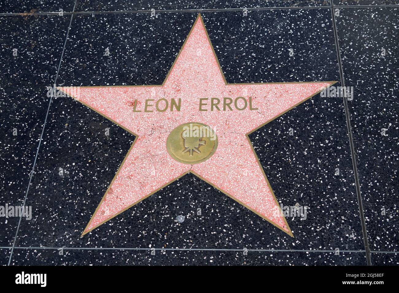 Vista dettagliata della stella di Leon Errol sulla Hollywood Walk of Fame in Hollywood Blvd., mercoledì 8 settembre 2021, a Los Angeles. Foto Stock