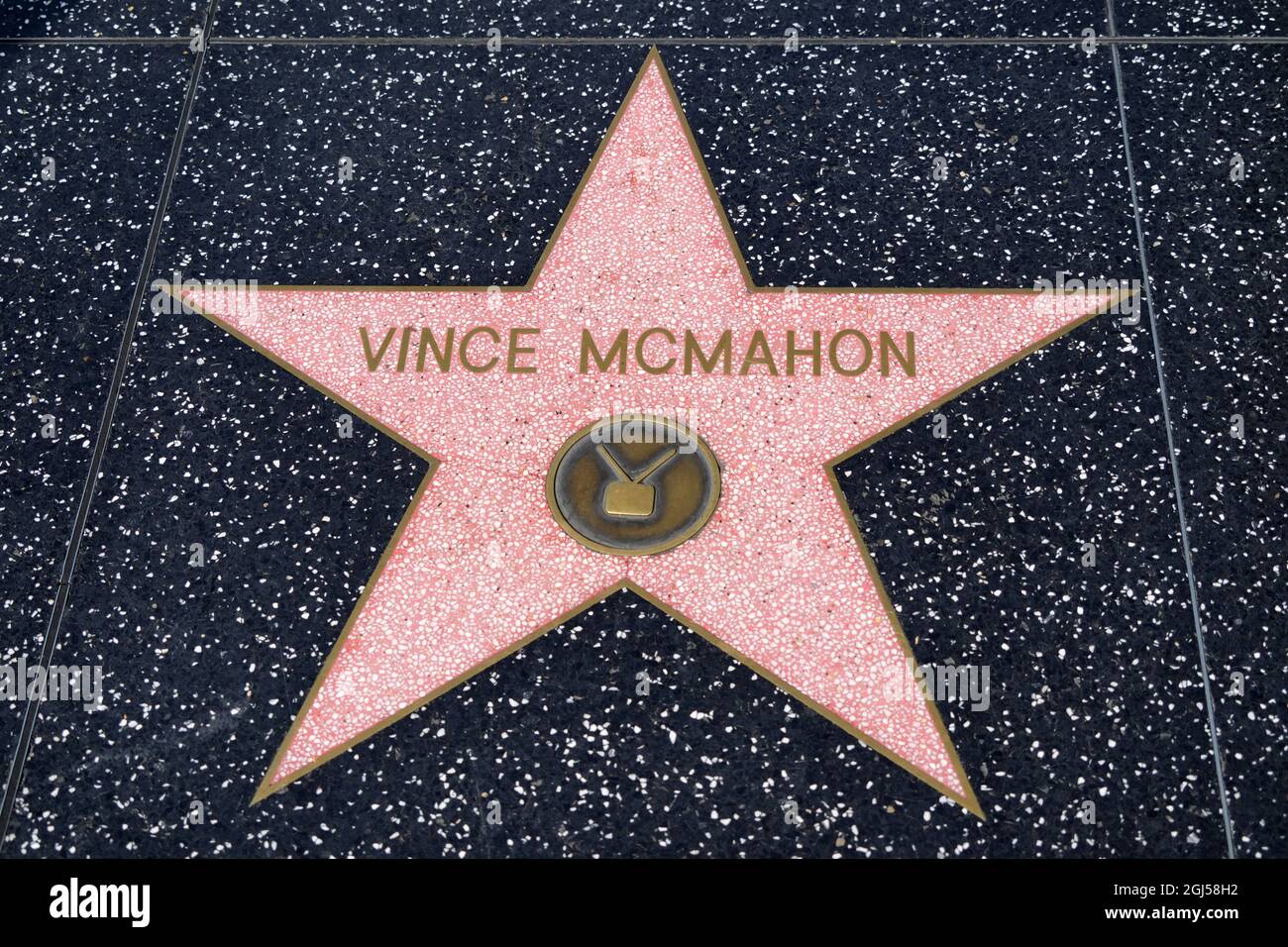 Vista dettagliata della star di Vince McMahon sulla Hollywood Walk of Fame in Hollywood Blvd., mercoledì 8 settembre 2021, a Los Angeles. Foto Stock