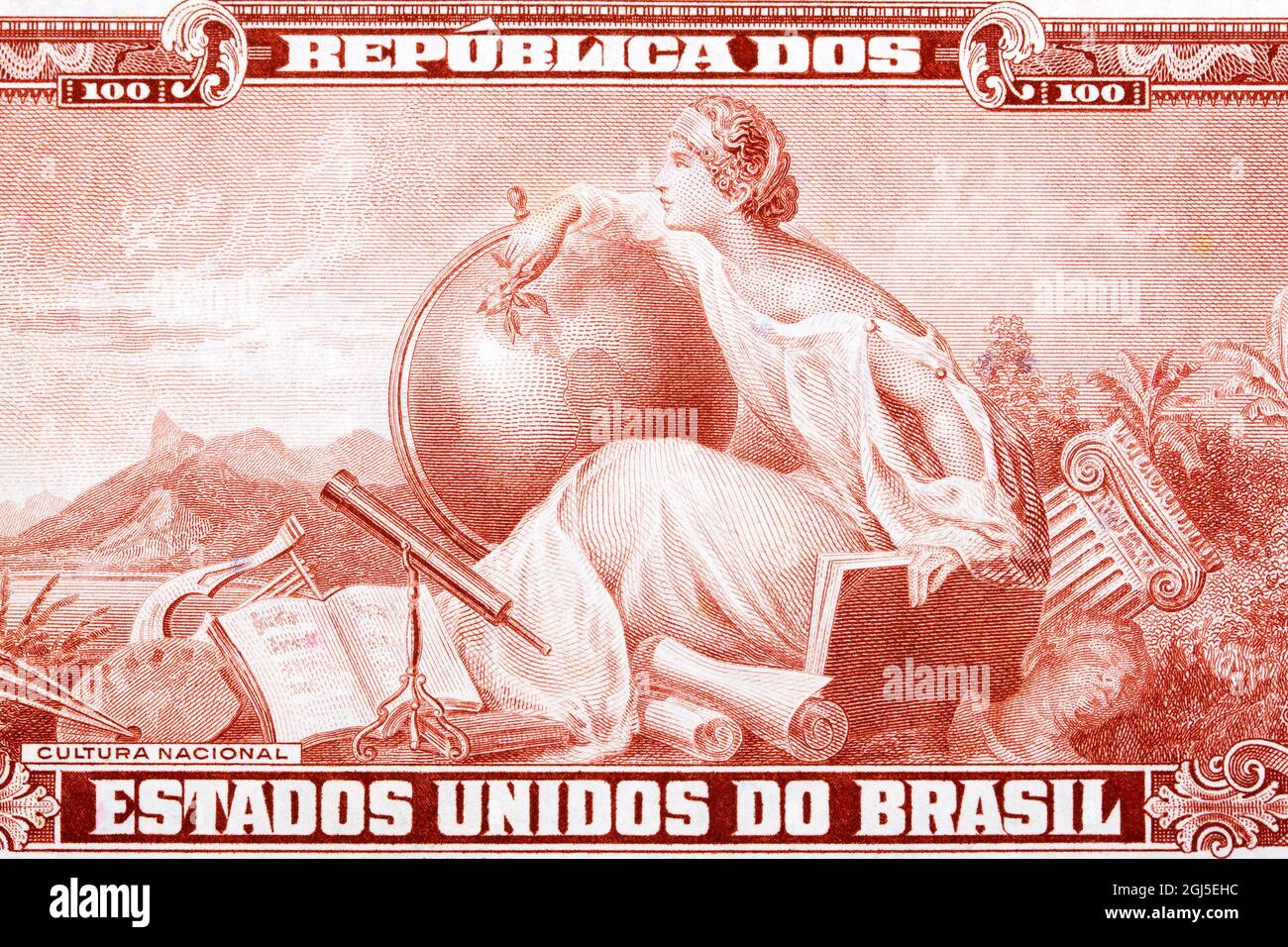 Allegoria della cultura nazionale da denaro brasiliano vecchio Foto Stock