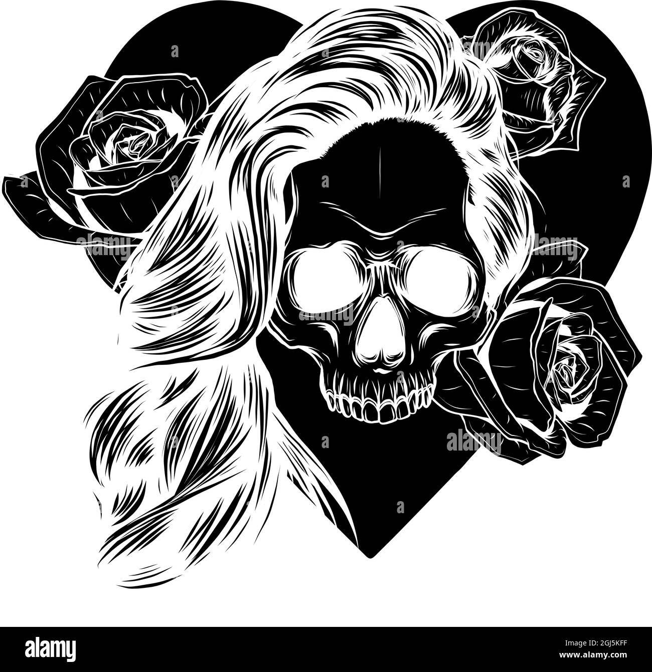 Illustrazione vettoriale della ragazza del cranio con le rose. Illustrazione Vettoriale