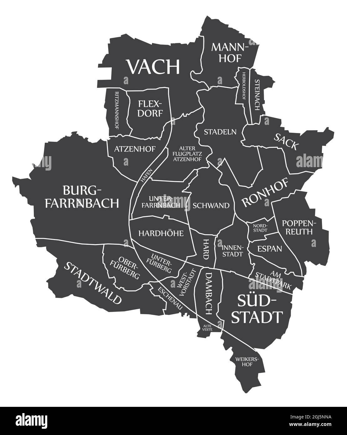 Mappa della città di Fürth Germania DE etichettata illustrazione nera Illustrazione Vettoriale