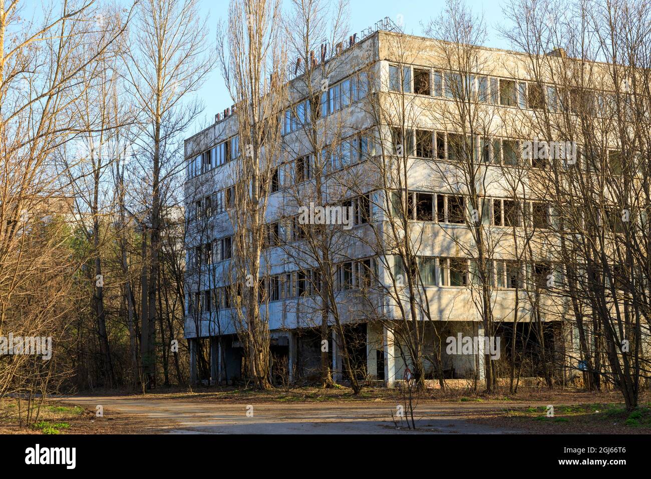 Ucraina, Pripyat, Chernobyl. Blocchi alloggiamento. Foto Stock