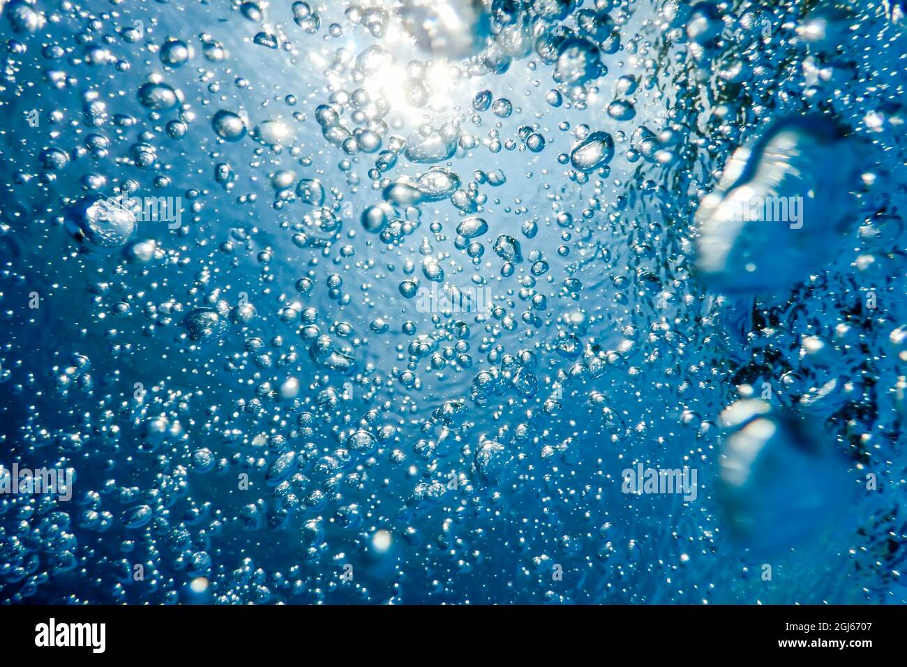 Bolle d'aria, bolle subacquee Abstract fondo subacqueo. Foto Stock